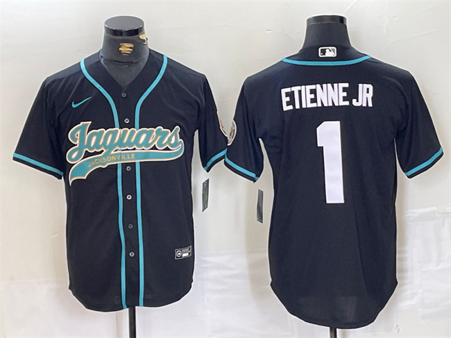 Men's Jacksonville Jaguars #1 Travis Etienne Jr. Black With Patch Cool Base Stitched Baseball Jersey